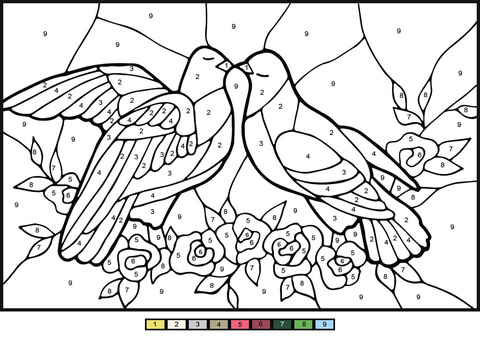 Doves Color By Number Coloring Page